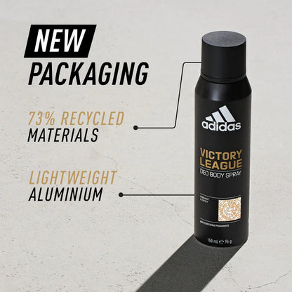 Adidas Victory League Deo Body Spray bottle for men, with a sleek design and label, showcasing the body care product.