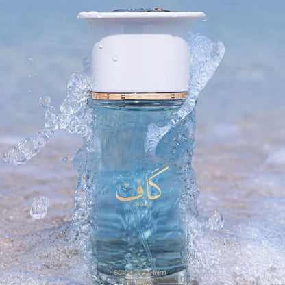 Ahmed Kaaf Extrait De Parfum for Him, elegant glass bottle with a sleek design, showcasing the luxurious fragrance.