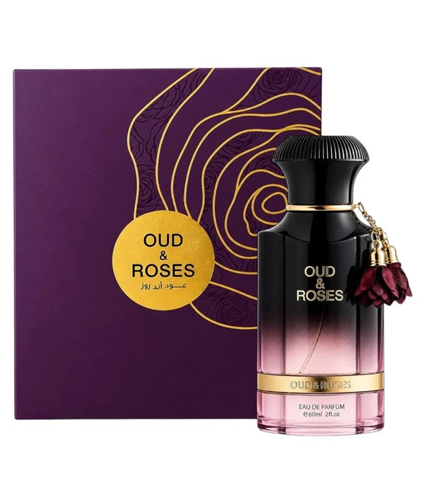 Ahmed Oud and Roses Extrait de Parfum for Him bottle with elegant packaging, showcasing a luxurious men&