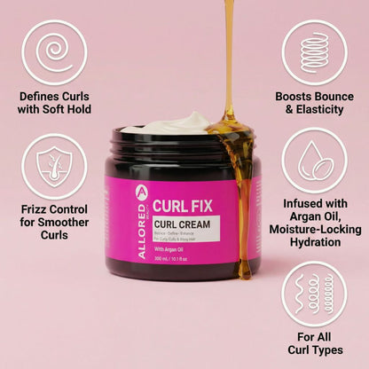 Allored Beauty Curl Fix Curl Cream with Argan Oil in a jar, designed for defining and moisturizing curly hair.