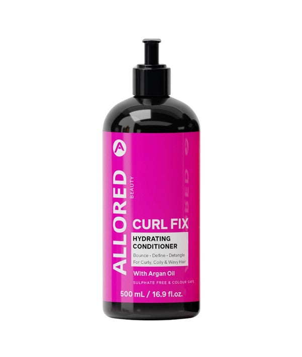 Allored Beauty Curl Fix Hydrating Conditioner with argan oil, showing a bottle of moisturizing hair conditioner for curly hair.