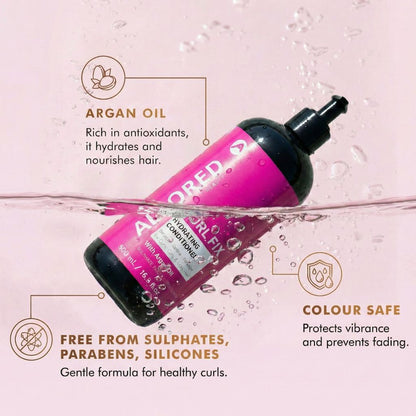 Allored Beauty Curl Fix Hydrating Conditioner with Argan Oil, creamy formula in a bottle, designed for curly hair hydration.