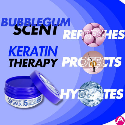 Allored Beauty hair and edge wax with keratin therapy, featuring a jar with black lid and product label, for strong hold styling.