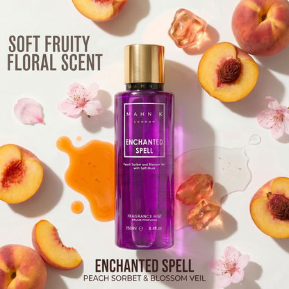 Allored Beauty Mahn K Enchanted Spell fragrance mist bottle for body care with a floral and mystical design.