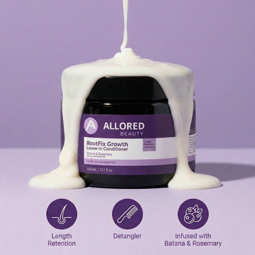 Allored Beauty Root Fix Growth Leave-In Conditioner with Batana and Rosemary for healthy hair nourishment.