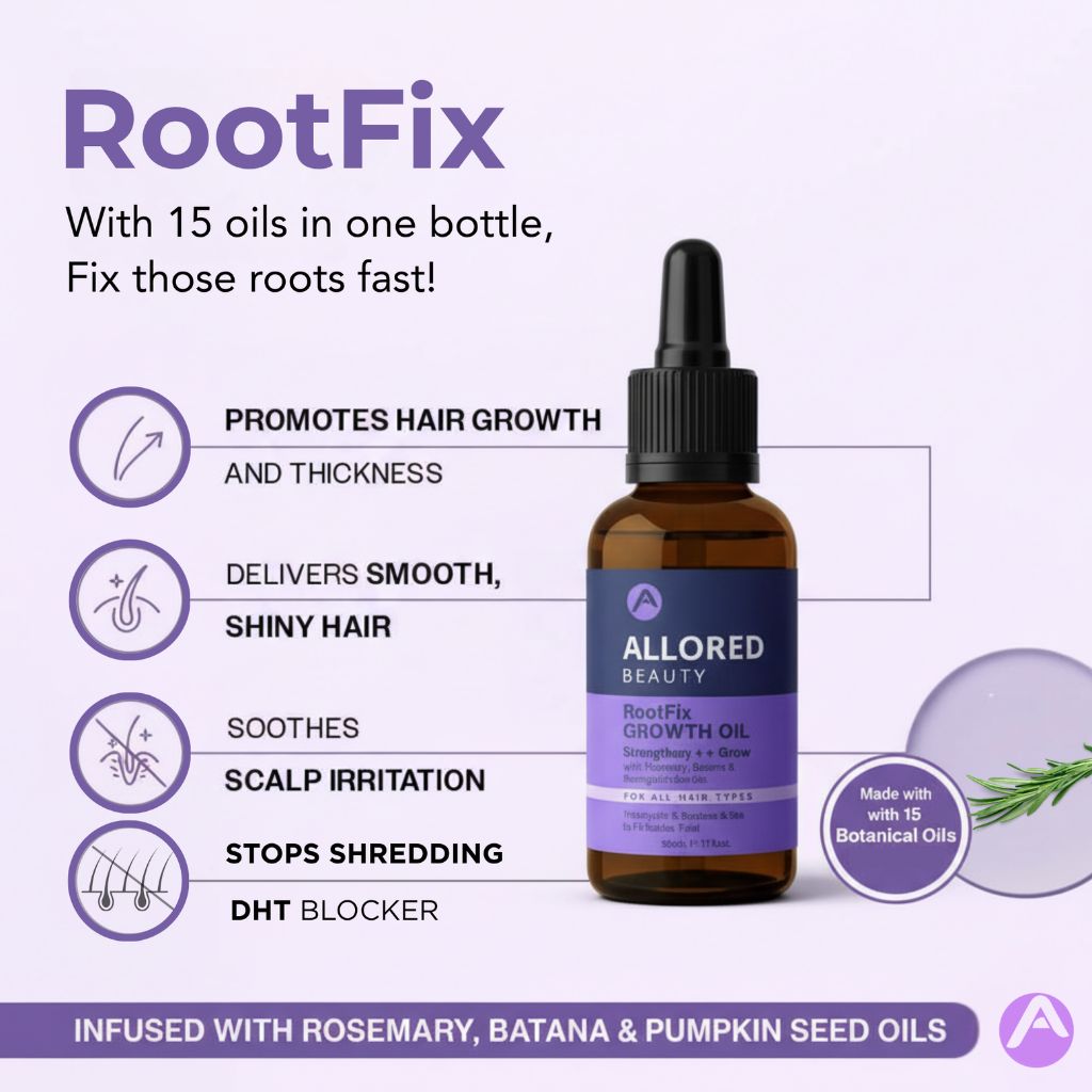 Allored Beauty Root Fix Growth Hair Treatment bottle with Batana and Rosemary Oil, designed to promote hair growth and strengthen roots.