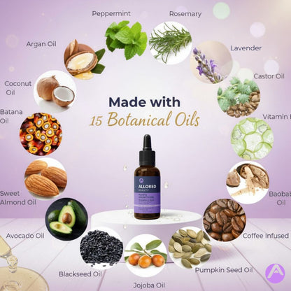 Allored Beauty Root Fix Growth Hair Treatment with Batana and Rosemary Oil showing a bottle of hair treatment with botanical ingredients