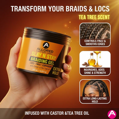 Allored Beauty Slay N Stay Braiding Gel Extra Hold in a jar, designed for strong, long-lasting hair styling and braiding.