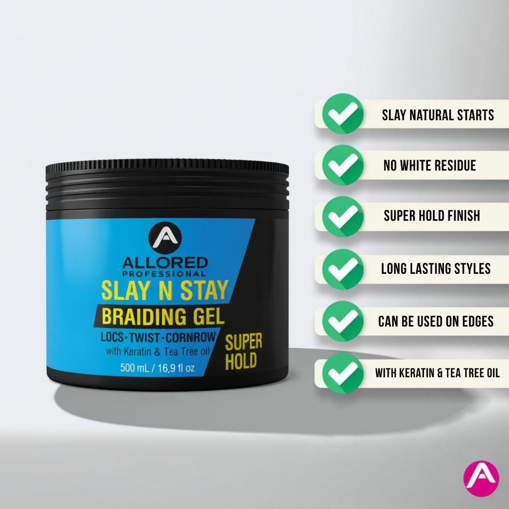 Allored Beauty Slay N Stay Braiding Gel Super Hold in a jar, ideal for sleek, long-lasting braids and hair styling.