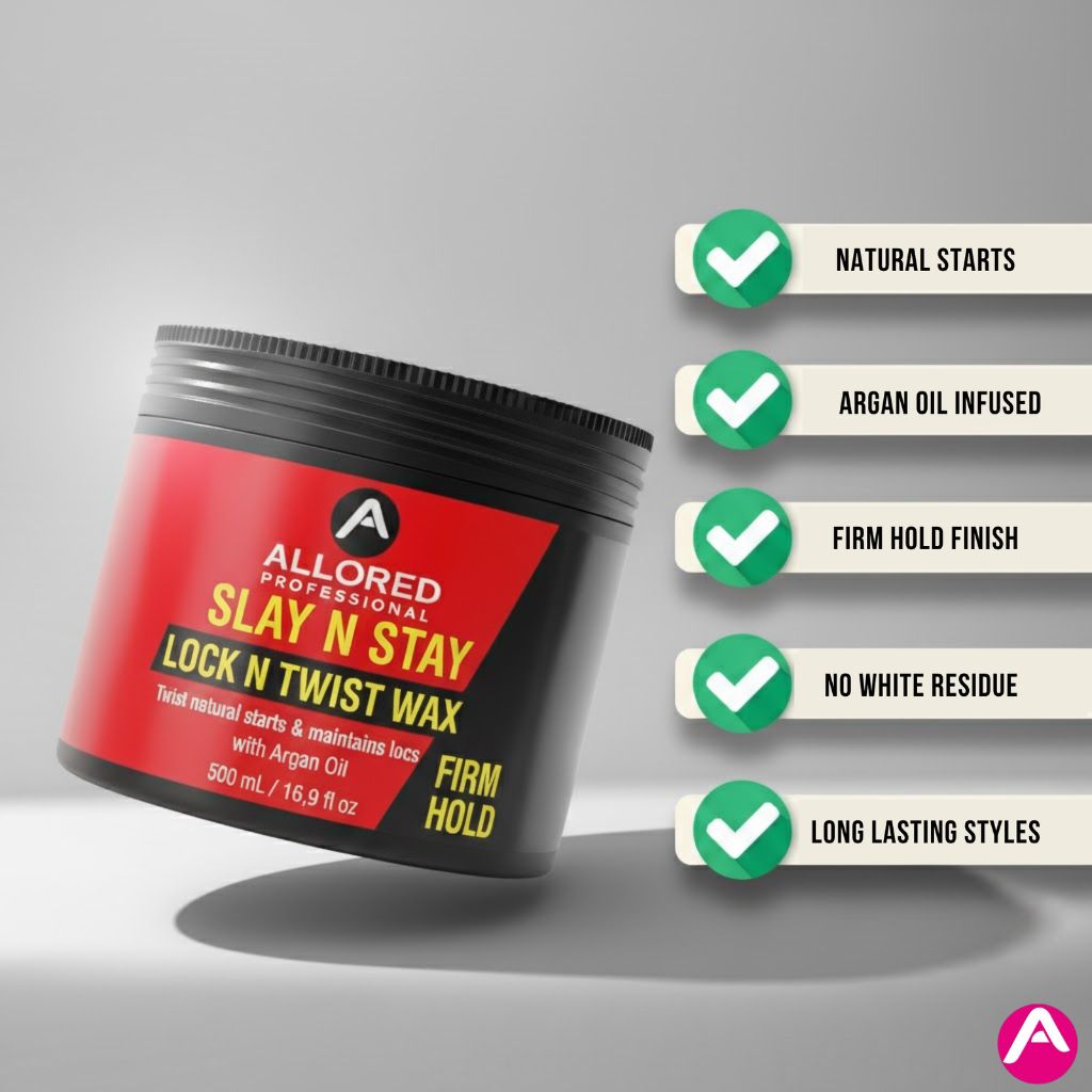 Allored Beauty Slay N Stay Lock and Twist Wax for firm hold, ideal for hair styling and twist hairstyles.