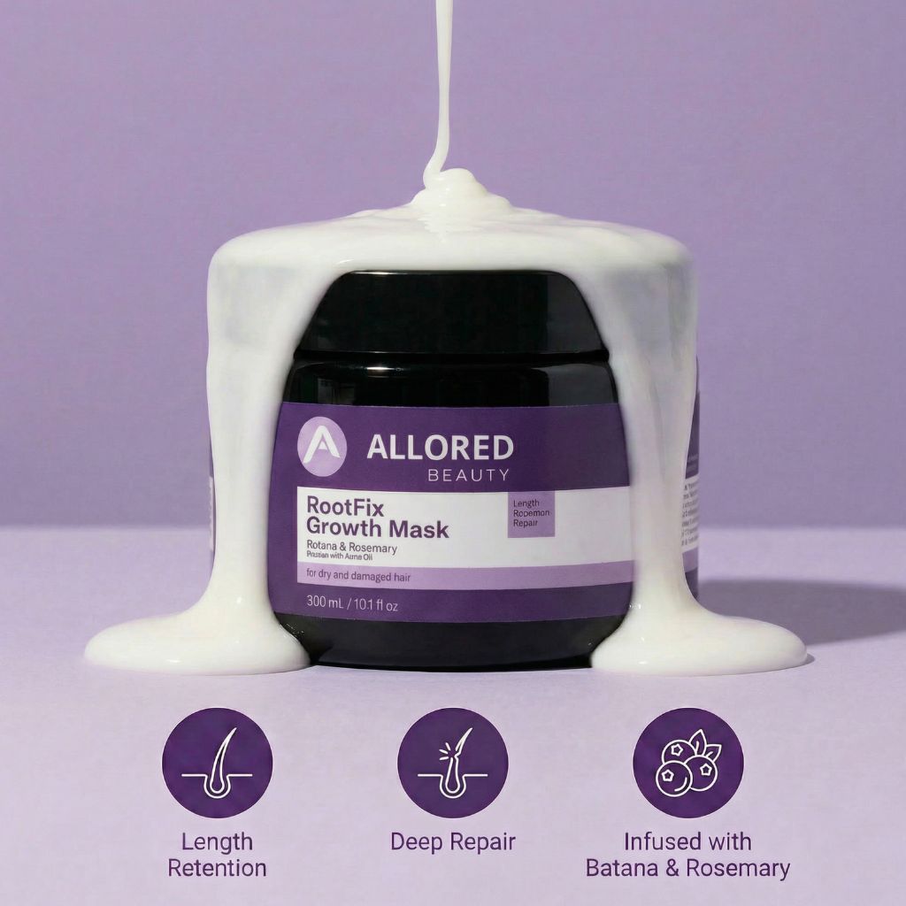 Allored Beauty Root Fix Growth Hair Treatment with Batana and Rosemary, showing the mask&