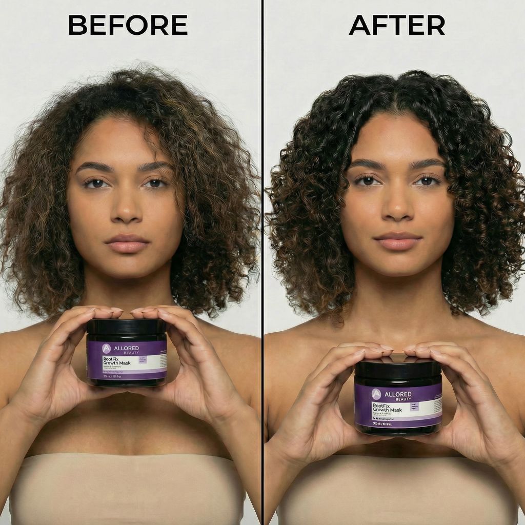 Allored Beauty Root Fix Growth Hair Treatment mask with Batana oil and rosemary, showing the jar and natural ingredients.
