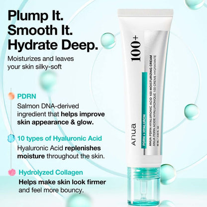Anua PDRN Hyaluronic Acid 100 moisturizing cream jar for hydrated skin