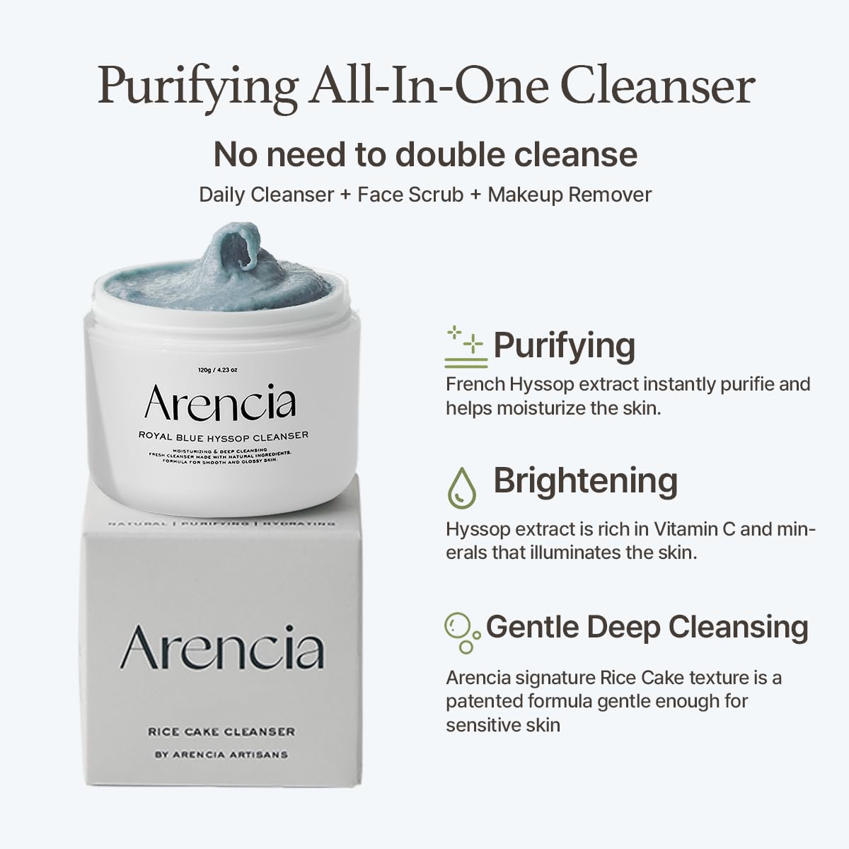 Arencia Fresh Blue Hyssop Rice Mochi Cleanser