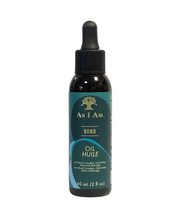 Bottle of As I Am Bond Hair Oil, a nourishing hair serum and oil for strengthening and shiny hair care.