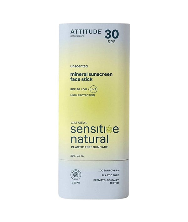 Attitude Sensitive Natural Unscented Mineral Sunscreen Face Stick SPF30