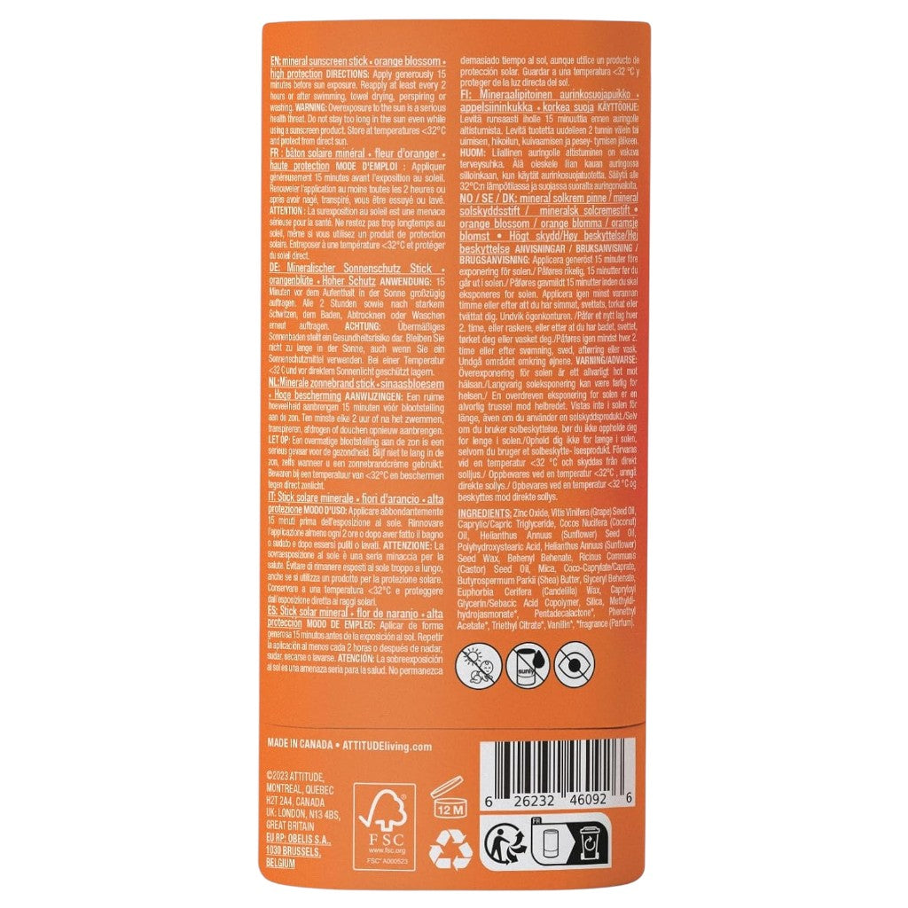 Attitude Sunly Orange Blossom Mineral Sunscreen Stick SPF30