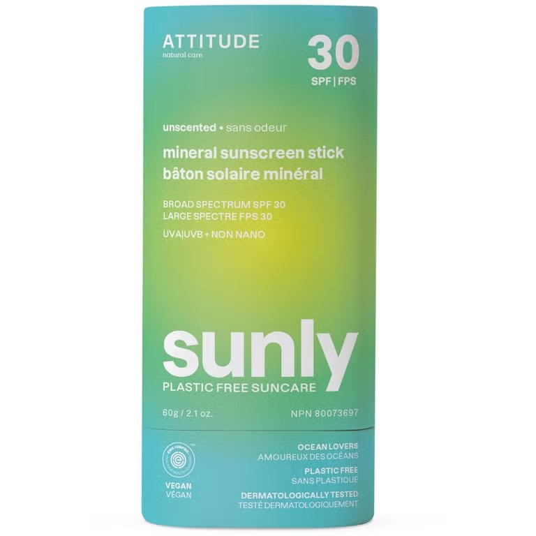 Attitude Sunly Unscented Mineral Sunscreen Stick SPF30
