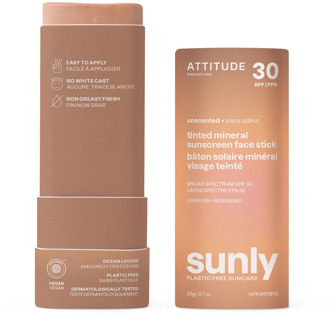 Attitude Sunly Unscented Tinted Mineral Sunscreen Face Stick SPF30