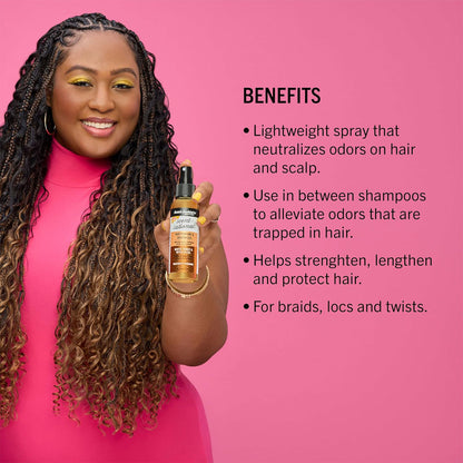 Aunt Jackies Scent Sational Hair Perfume and Deodorizer spray bottle with floral and fruity scent, designed for hair freshness.