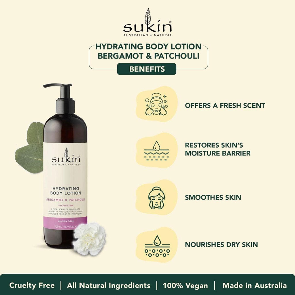 Sukin Australian Natural Skincare Hydrating Body Lotion Bergamot And Patchouli