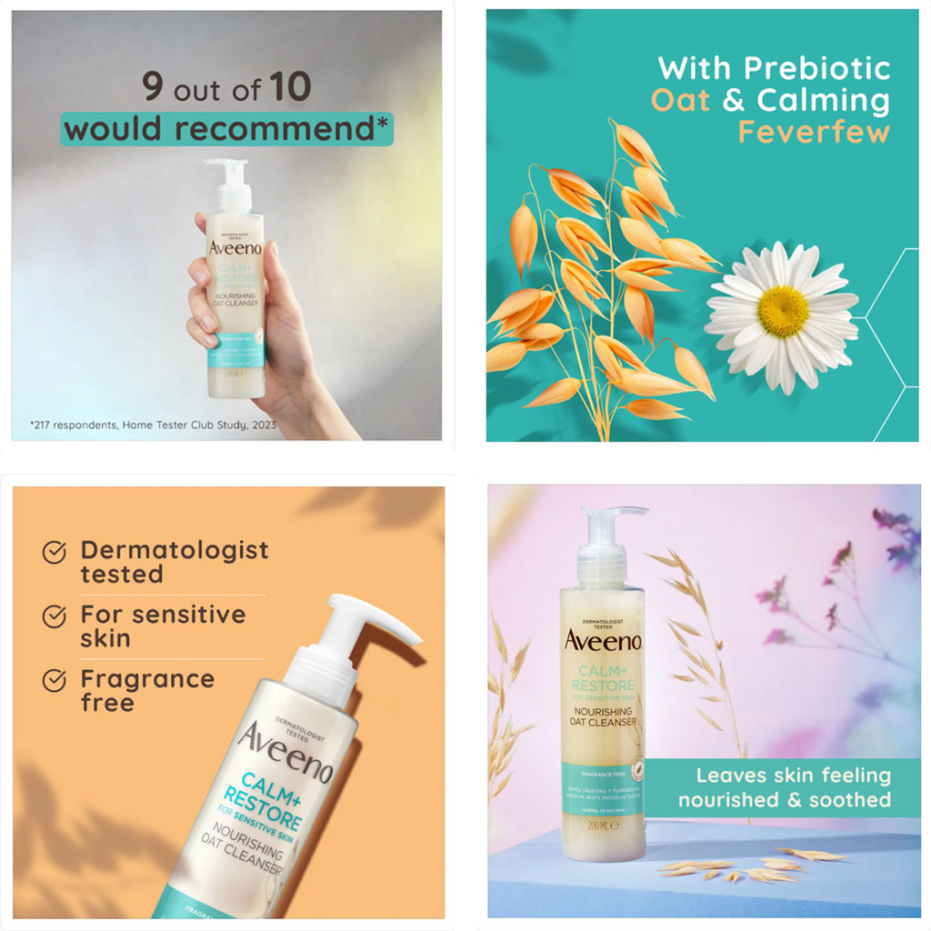 Johnson And Johnson Aveeno Calm Plus Restore Nourishing Oat Cleanser For Sensitive Skin