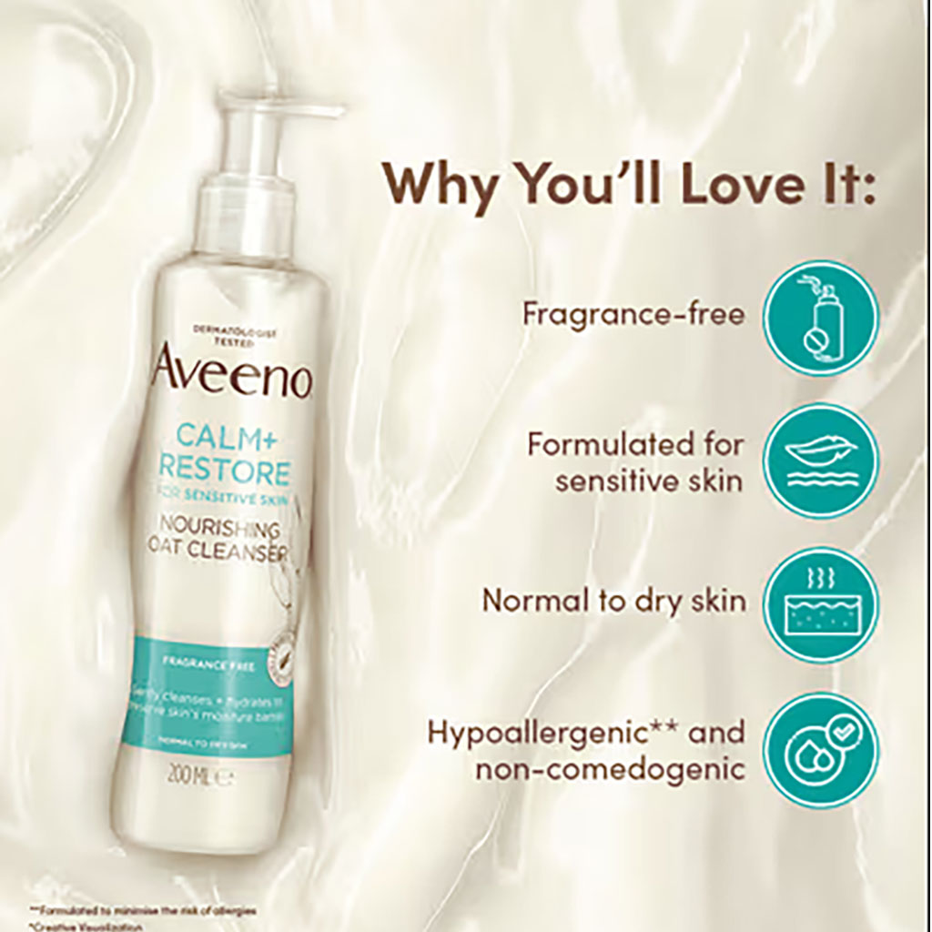 Johnson And Johnson Aveeno Calm Plus Restore Nourishing Oat Cleanser For Sensitive Skin