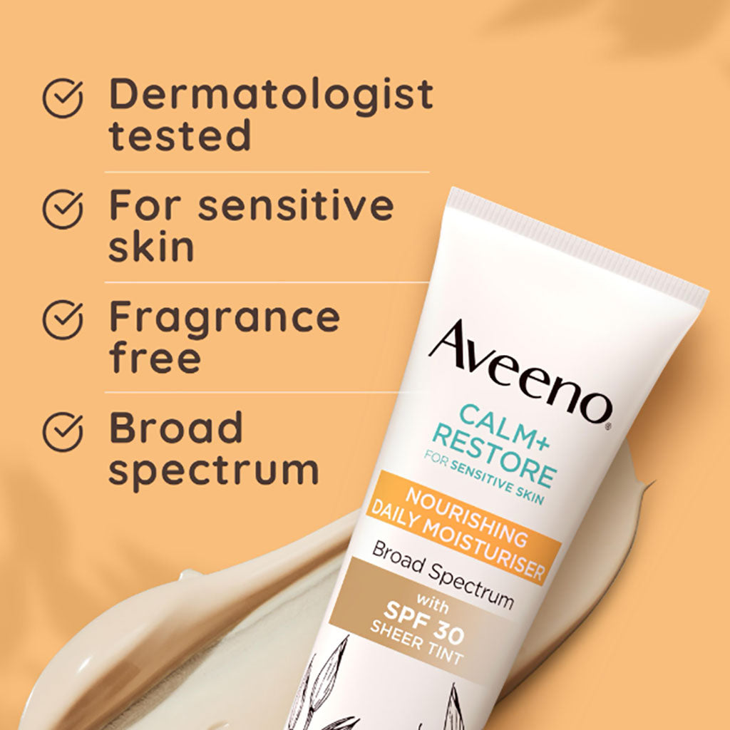 Johnson And Johnson Aveeno Calm Restore Nourishing Daily Moisturiser SPF30 Sheer Tint