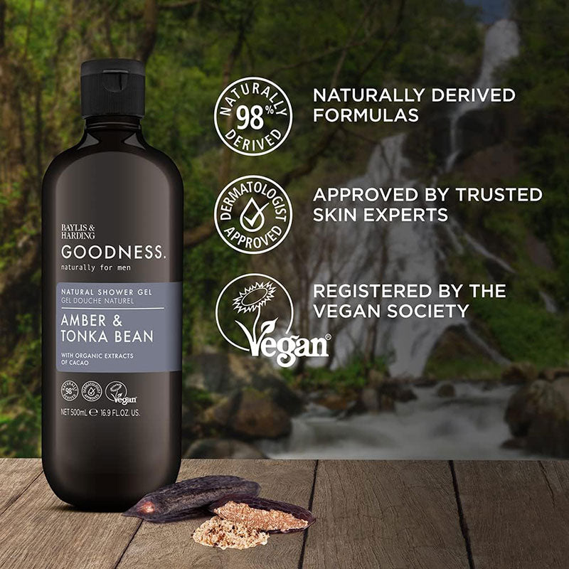 Baylis And Harding Goodness Men Amber And Tonka Bean Natural Shower Gel