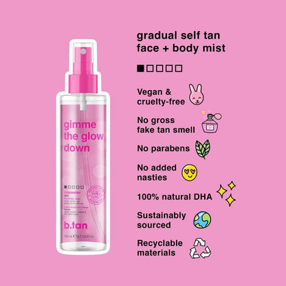 B Tan Gimme The Glow Down Rosewater Facial Tan Mist