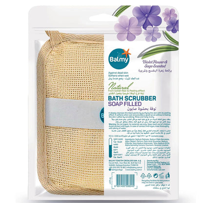 Balmy Naturel Bath Scrubber Violet Flower And Sage Scented Soap Filled