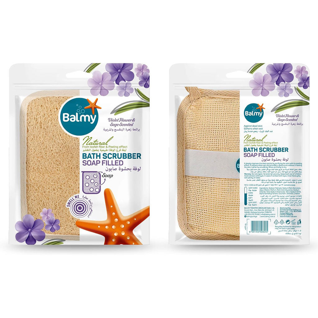 Balmy Naturel Bath Scrubber Violet Flower And Sage Scented Soap Filled