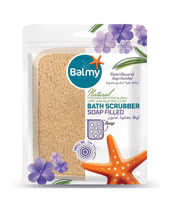 Balmy Naturel Bath Scrubber Violet Flower And Sage Scented Soap Filled