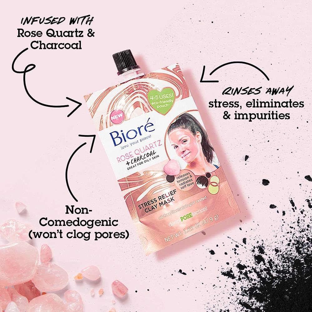 Biore Rose Quartz Plus Charcoal Stress Relief Clay Mask