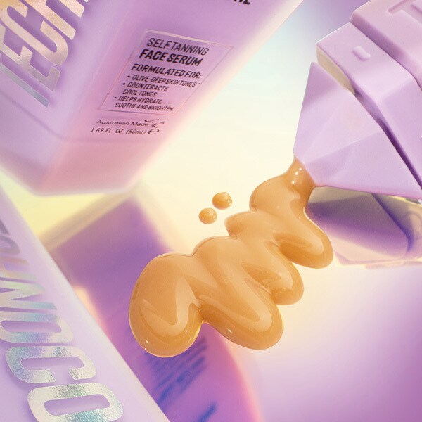 Bondi Sands Technocolor Magenta self-tanning face serum in 50ml bottle, moisturizing formula for a sun-kissed glow.