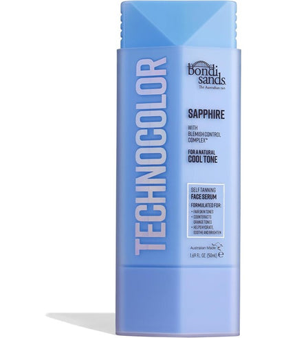Bondi Sands Technocolor Sapphire self-tanning face serum in a 50ml bottle, designed for glowing, bronzed skin.