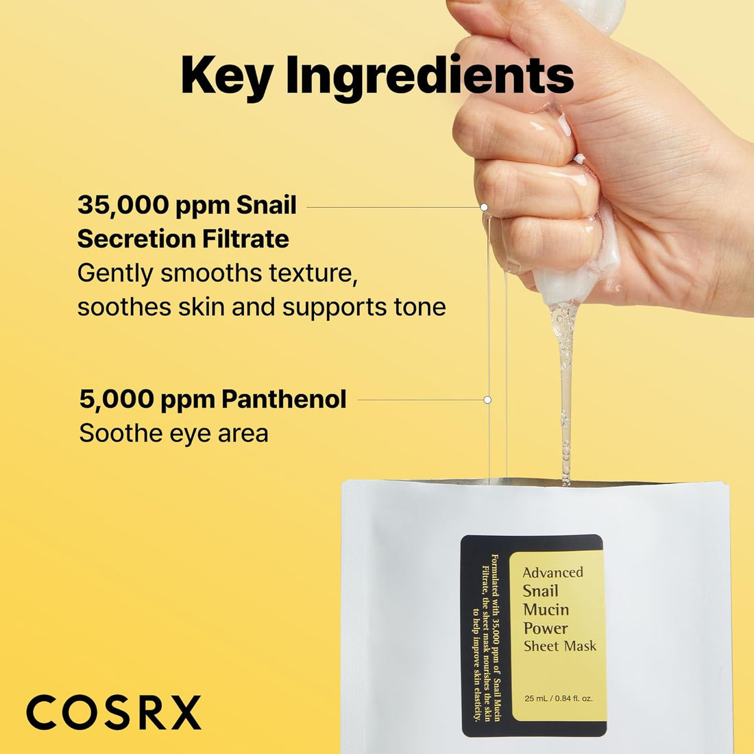 COSRX Advanced Snail Mucin Power Sheet Mask, a Korean beauty mask with snail mucin for hydrating and nourishing skin.