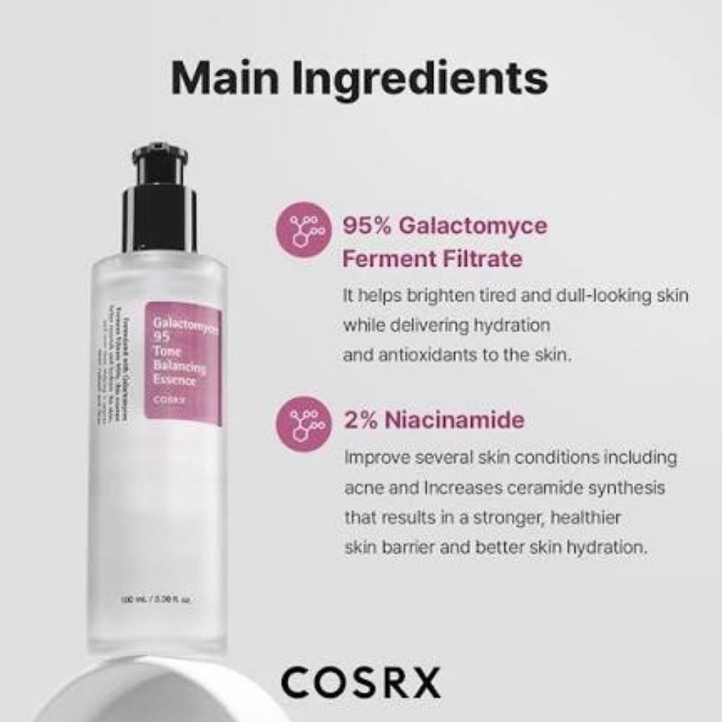 COSRX Galactomyces 95 Tone Balancing Essence Korean beauty toner bottle and packaging