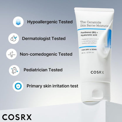 COSRX The Ceramide Skin Barrier Moisturizer K Beauty moisturiser tube and packaging