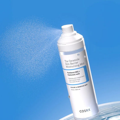 COSRX The Ceramide Skin Barrier Moisturizing Mist K Beauty moisturiser bottle and spray nozzle