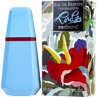 Cacharel Lou Lou Eau De Parfum Spray for women with a sleek glass bottle and floral design, perfect for a sophisticated fragrance.