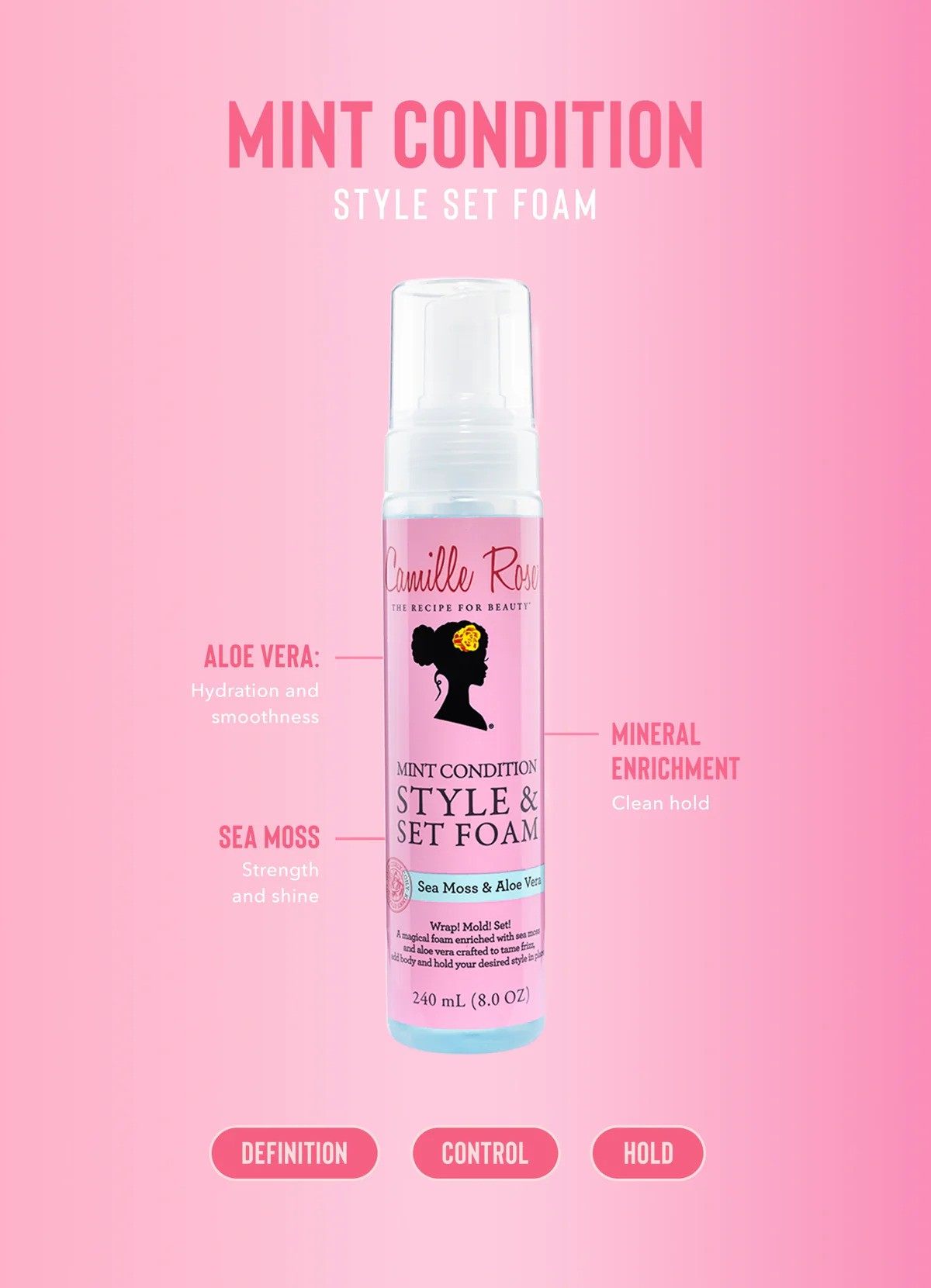 Camille Rose Naturals Mint Condition Style Foam hair styling product bottle
