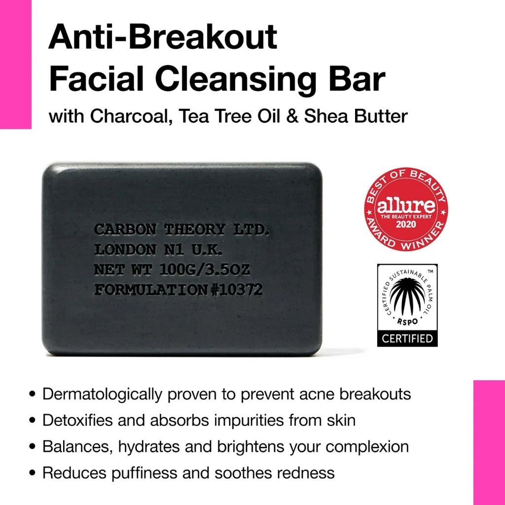 Carbon Theory Charcoal And Tea Tree Oil Anti Breakout Facial Cleansing Bar