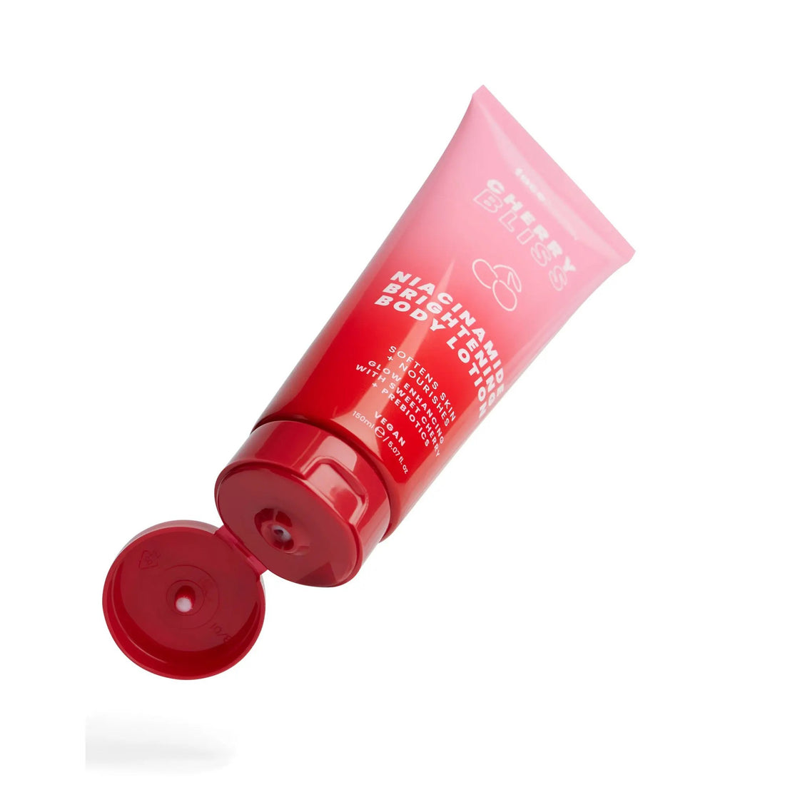 Face Facts Cherry Bliss Nicinamide Brightening Body Lotion bottle with cherry design for skin radiance and hydration.