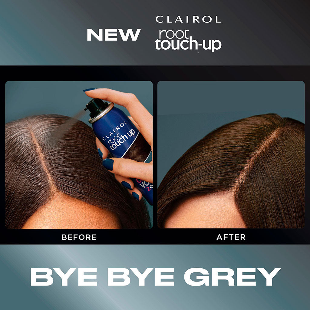 Clairol Root Touch Up 2-in-1 temporary hair color spray in a bottle, designed for quick root coverage and color blending.