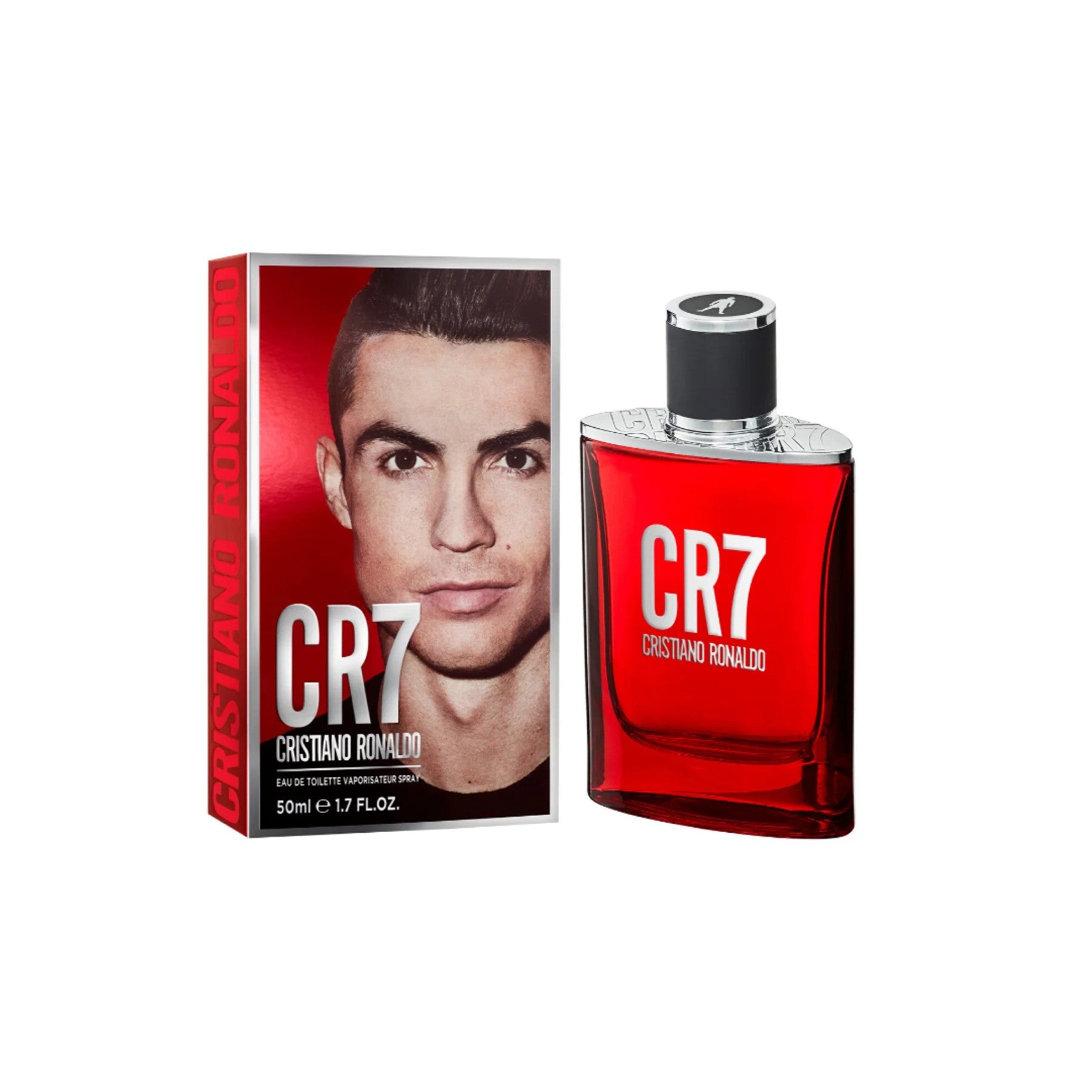 Cristiano Ronaldo CR7 Eau De Toilette for Him, 50ml bottle with sleek design and Cristiano Ronaldo branding.