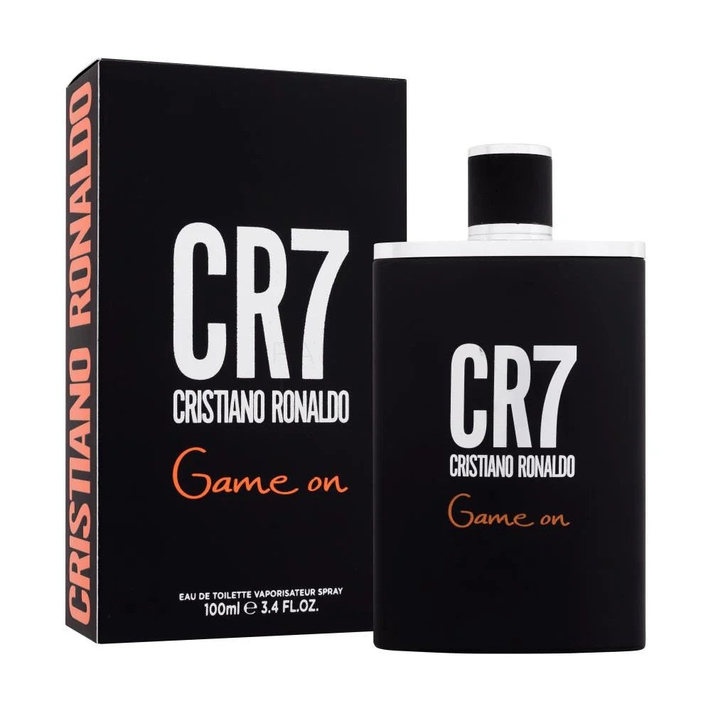 Cristiano Ronaldo CR7 Game On Eau De Toilette for Him, 100ml bottle with sleek design and Cristiano Ronaldo branding.