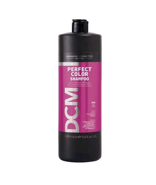 Diapason Cosmetics Milano DCM Perfect Color Shampoo in a 1000ml bottle, designed to enhance and protect colored hair.