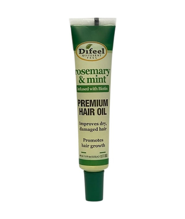 Difeel Rosemary and Mint premium hair oil tube, featuring herbal hair serum with rosemary and mint for scalp and hair nourishment.