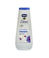 Dove Anti Stress Blue Chamomile and Oat Milk Body Wash in a pump bottle, designed for soothing bath and shower use.